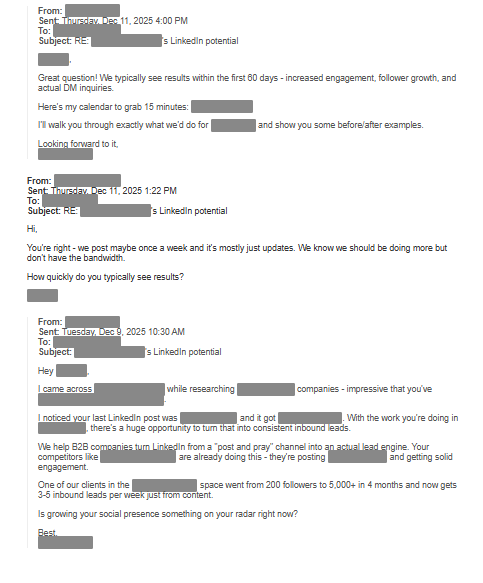 Email thread showing sales qualified lead